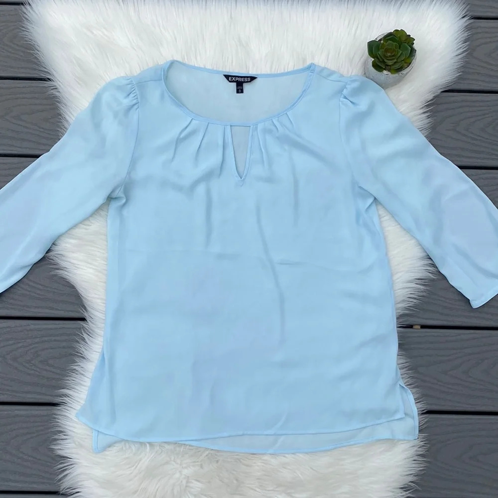 Express baby blue chiffon three quarter sleeve top - Picture 1 of 4